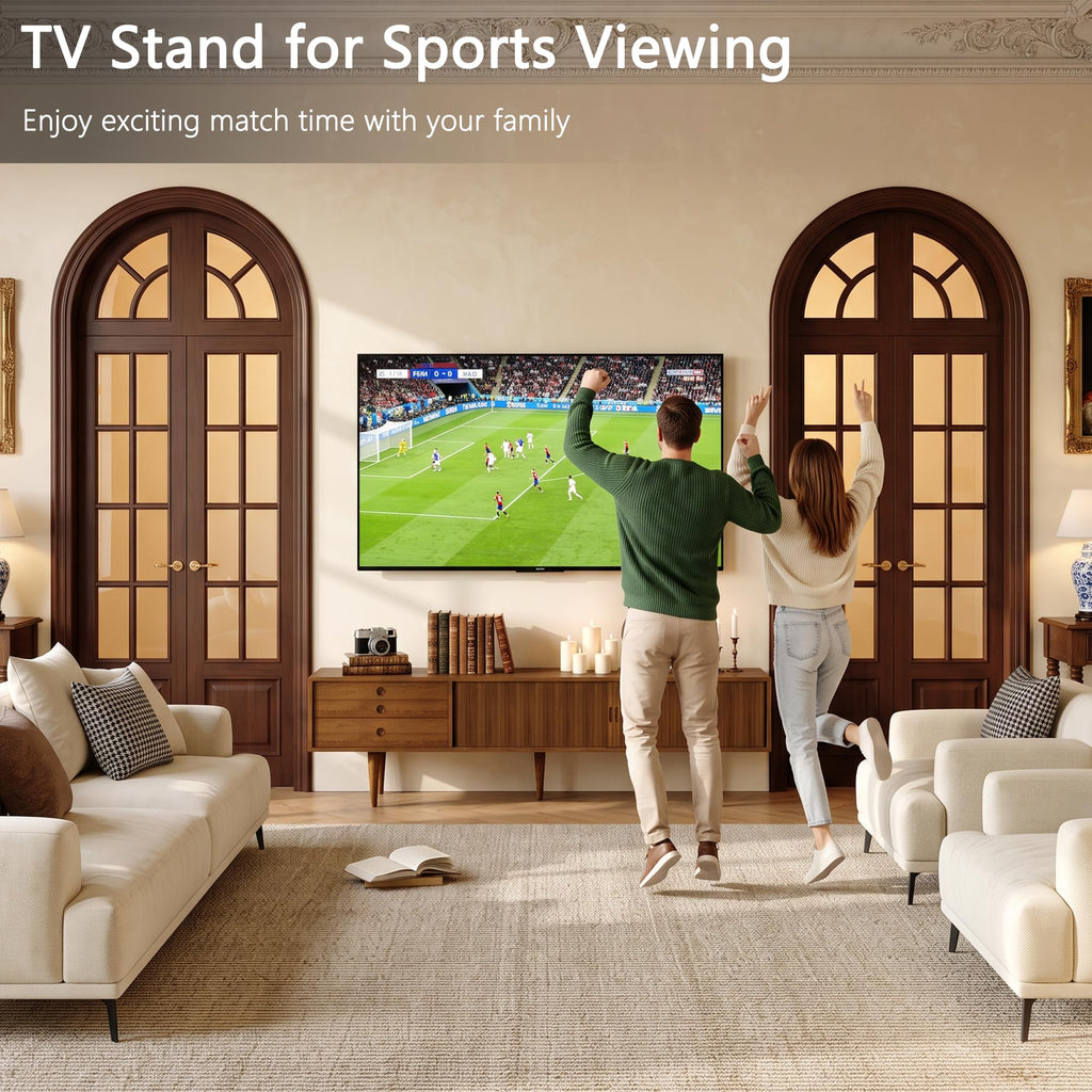 86.61" Solid Wood TV Stand for 85 Inch TV, Mid Century Walnut