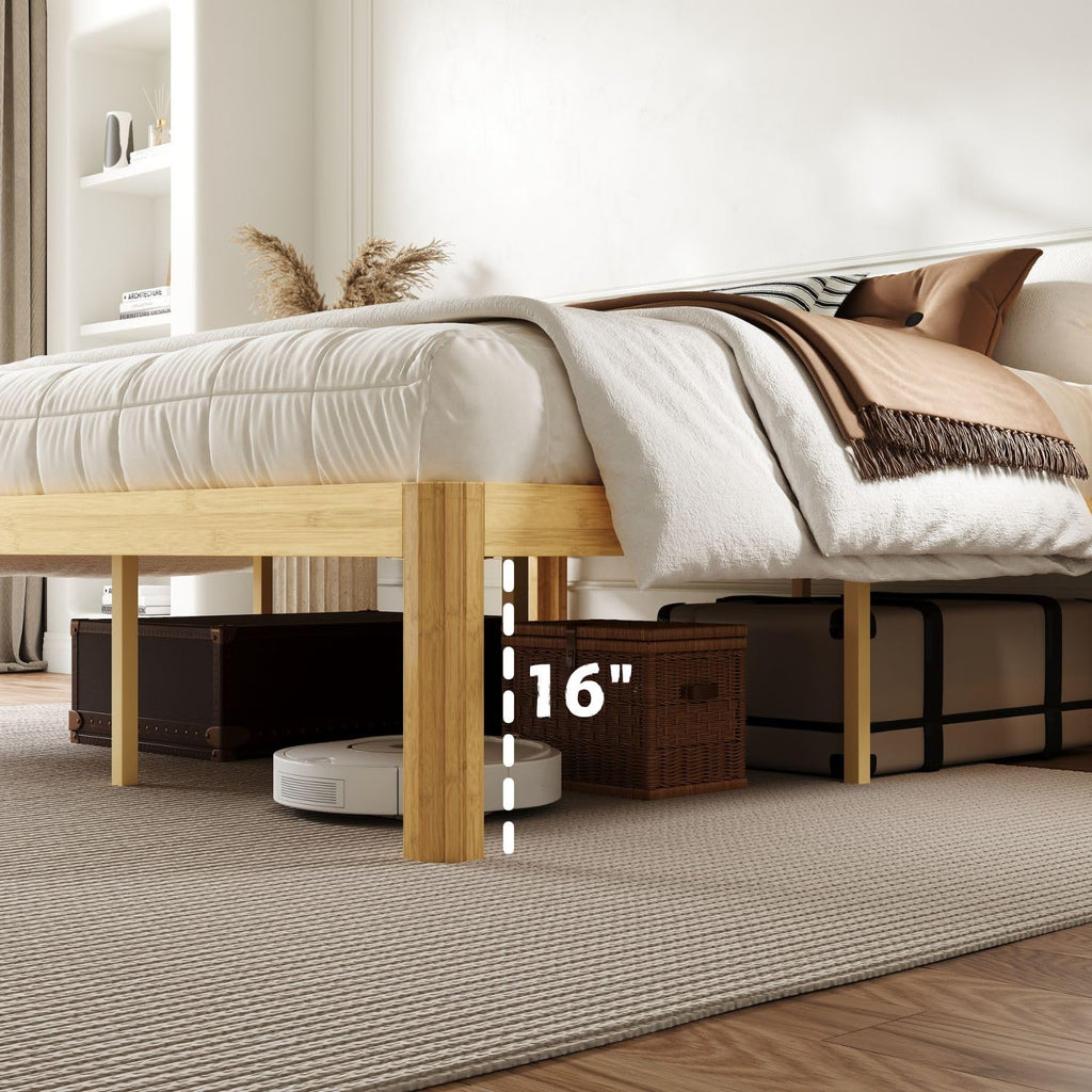 18 Inch Full Size Bamboo Platform Bed Frame, Modern Minimalist Design, Heavy Duty Support, Easy Assembly, No Box