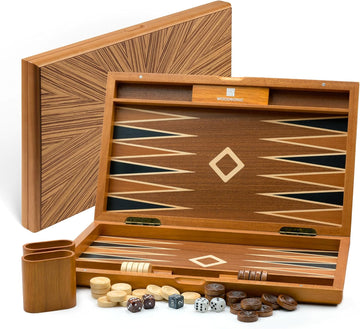 Wooden Backgammon Set for Adults - 19 Inch Classic Board Game Case - Premium Folding Backgammon Set with Wooden - Set of 200
