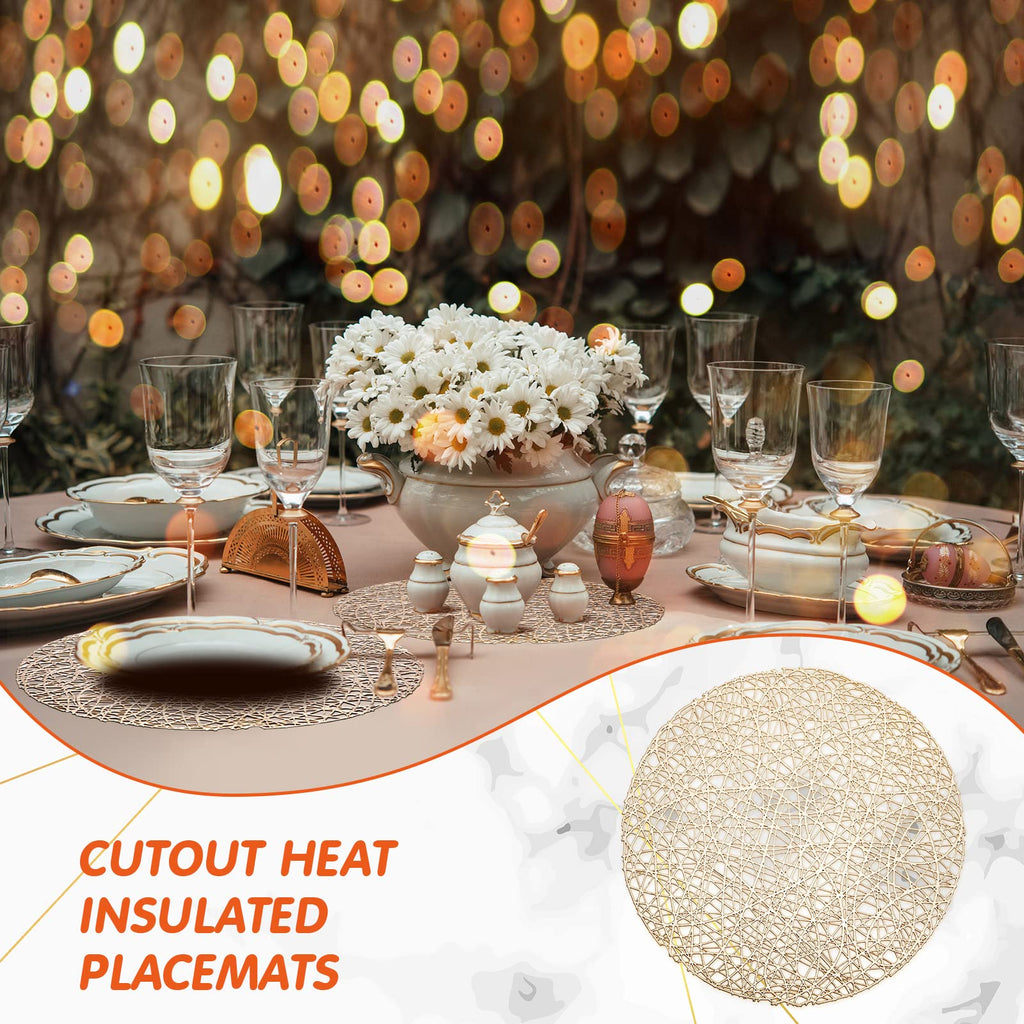 60 Packs Round Placemats 15 Inch Hollow Out Pressed Vinyl,Gold