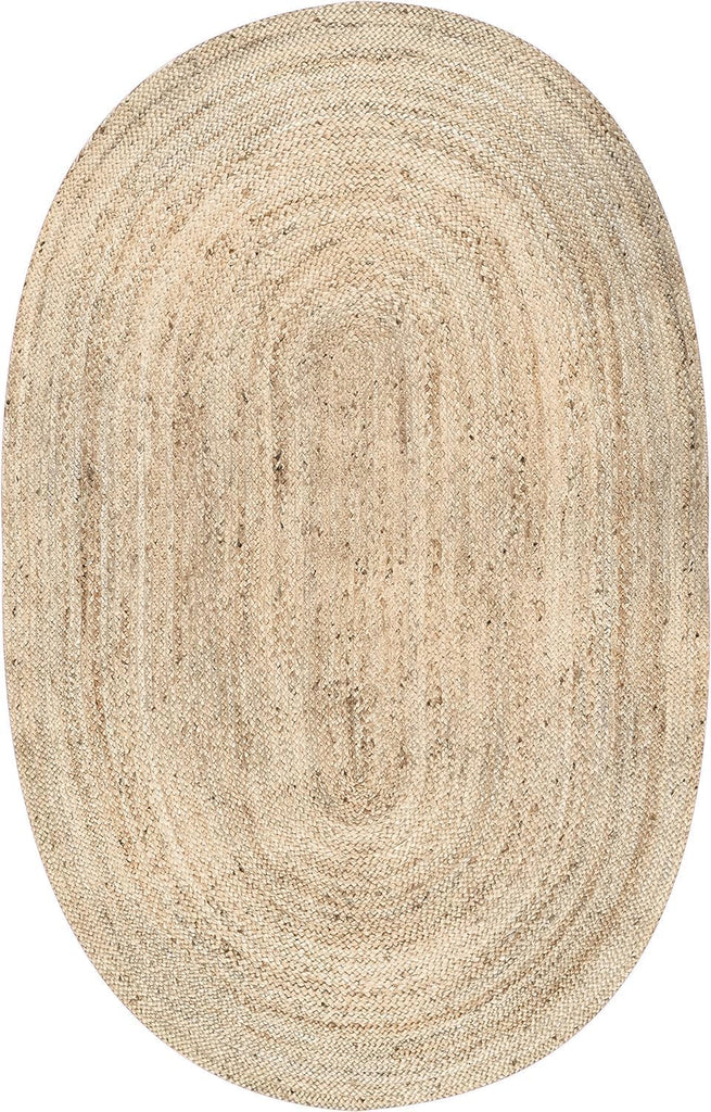 Large Jute Area Rug 8'x 10' Natural Hand Woven Boho Reversible Braided Farmhouse Oval Rugs