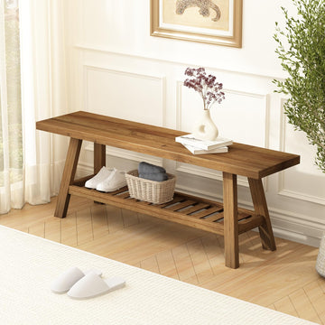 Reclaimed Solid Wood Bench-43.3" Entryway Bench with Storage Shelf