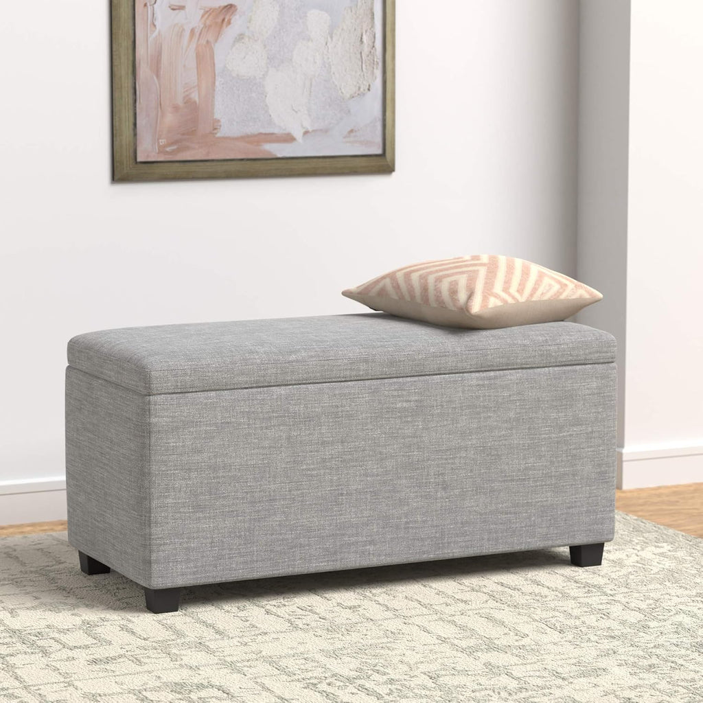 Upholstered Storage Ottoman Bench with Soft Close Lid , Child-Safety Hinge, 35.5"W x 16.5"D x 17"H, Light Gray, No