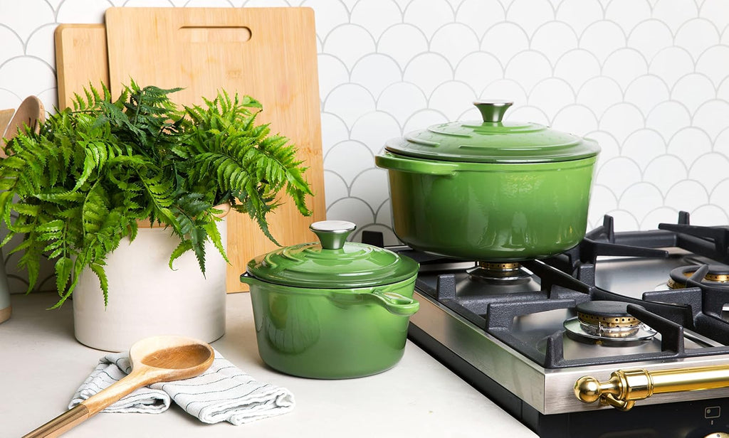 5-Piece Enameled Cast Iron Cookware Set - Includes 5.7 Quart Dutch Oven with Lid, 10.25 Inch Skillet, 2.2 Quart