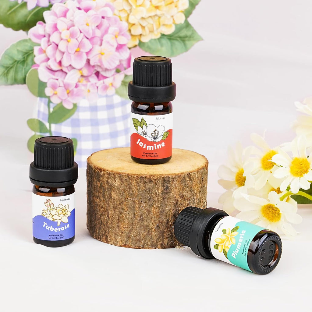 Floral Essential Oils, Premium Fragrance Oil for Candle Making, 5mlx10, Soap Making Scents - Rose, Jasmine, Neroli - Set of 10