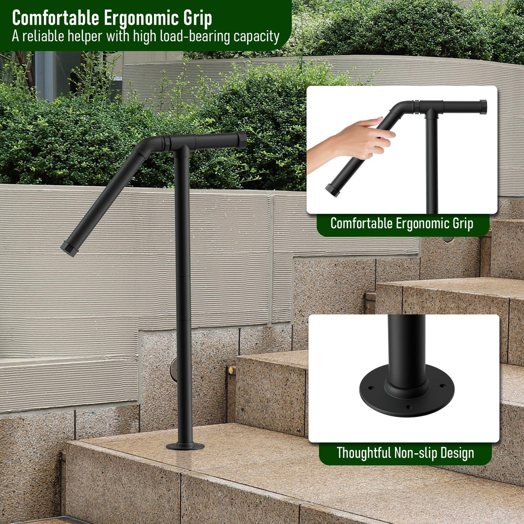 Stair Railing Handrails for Outdoor Steps Single Post Handrail Set of 2