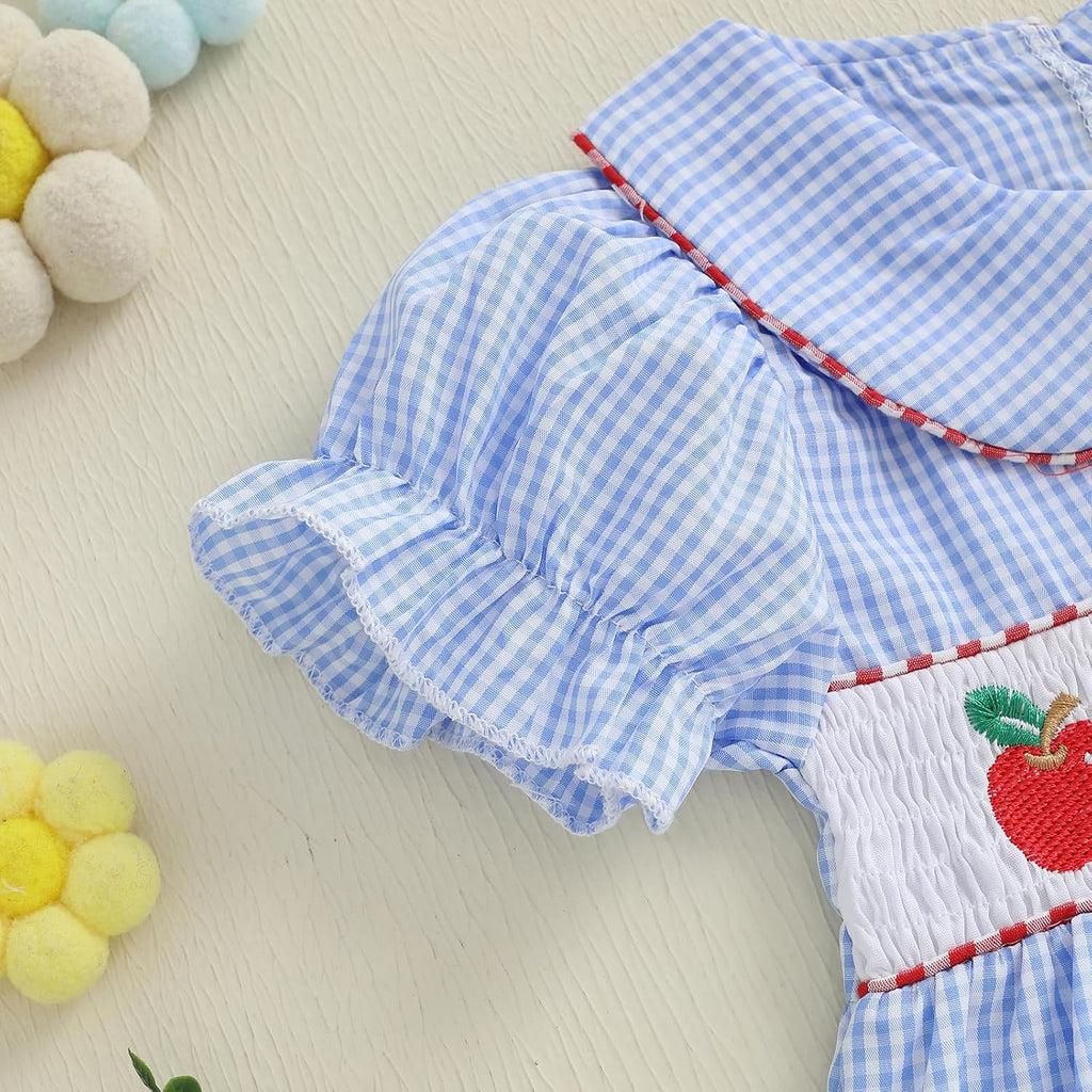 Toddler Baby Girl Back to School Outfit First Day of School ABC Short Sleeve Dress Plaid Collared Princess Dresses
