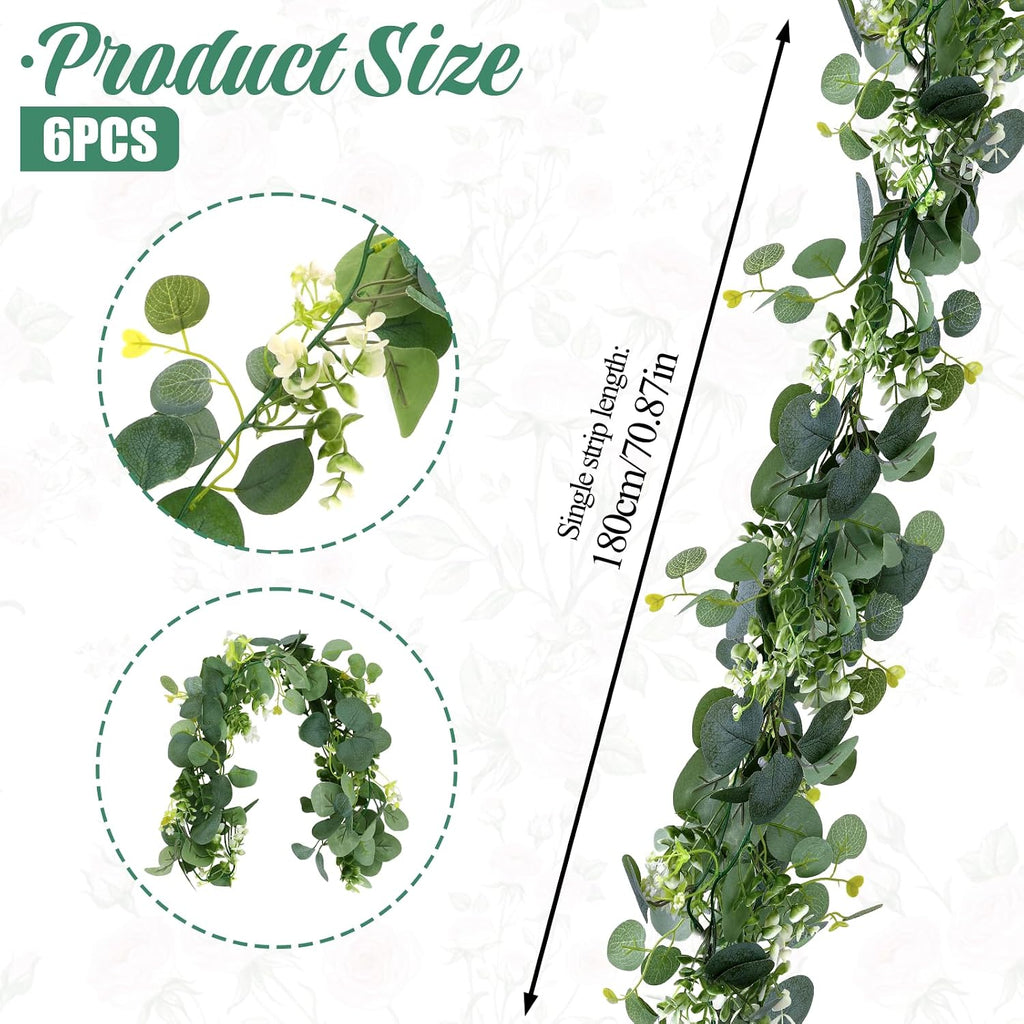 Artificial Eucalyptus Leaf Garland, 5.9ft Faux Greenery Garland Fake Eucalyptus Wreath Vines for Centerpiece - Set of 6