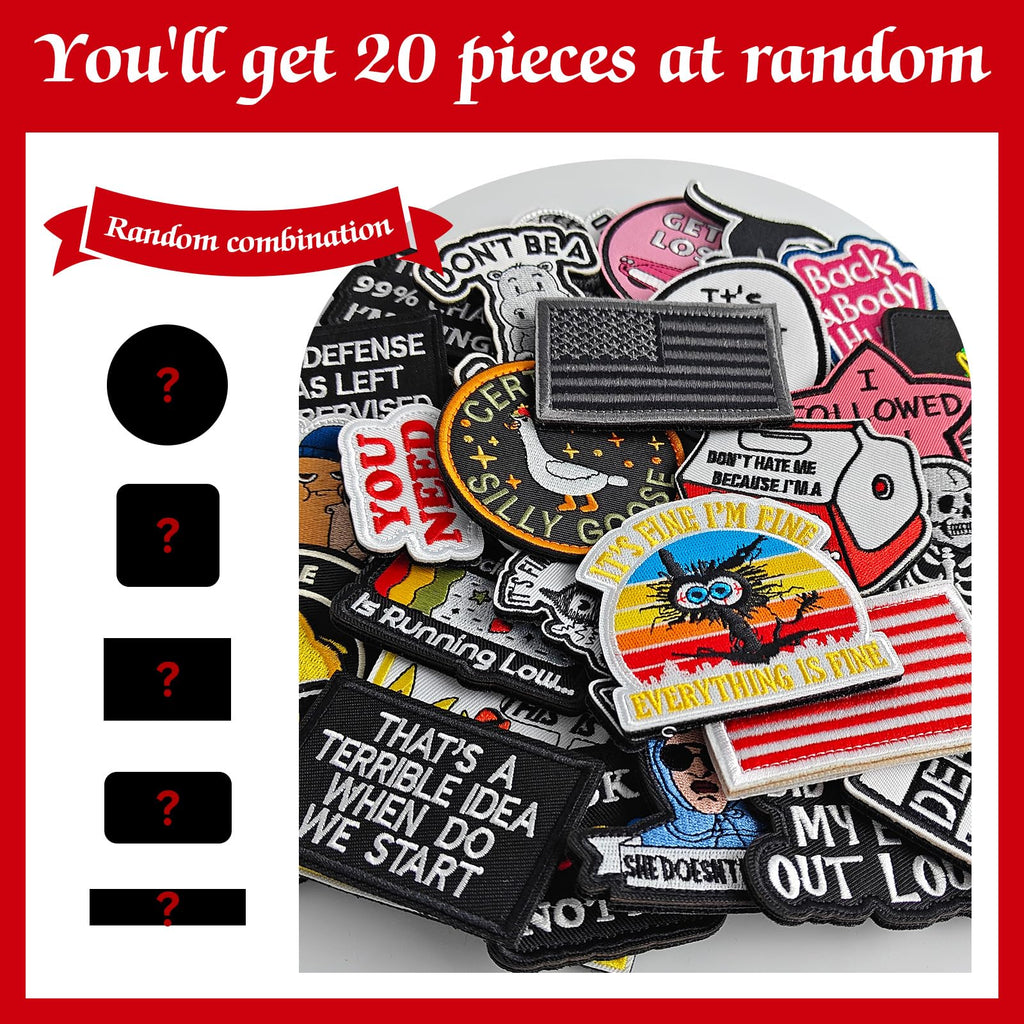 20 Pieces Random Funny Patches, Hook and Loop Humorous Funny Embroidered Meme Morale Patch, DIY Applique Accessories