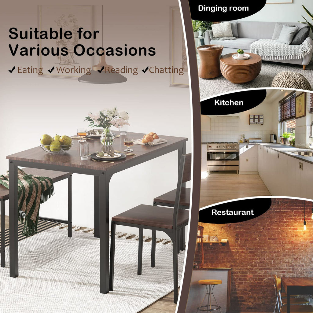 Kitchen Table Set for 4, Nesting Table with 2 Chairs & Bench, Oak