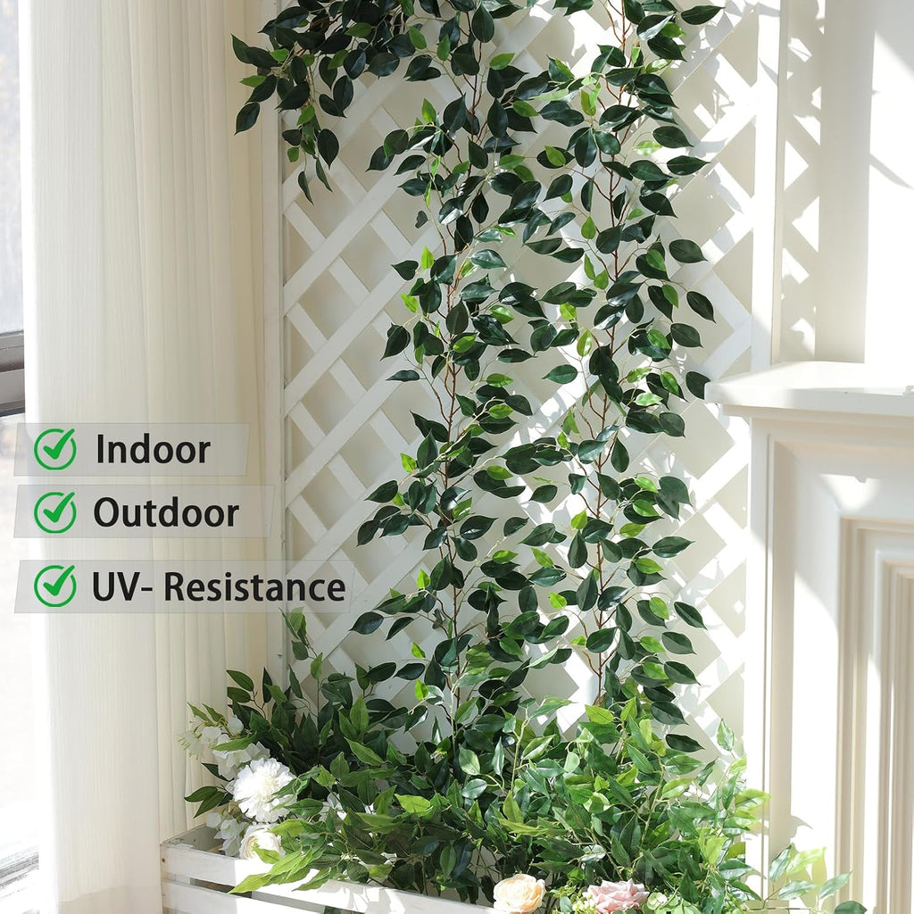 Strands Artificial Vines Ficus Garland 78" Fake Vine with Silk Green Leaves Faux Hanging Plants Greenery - Set of 12