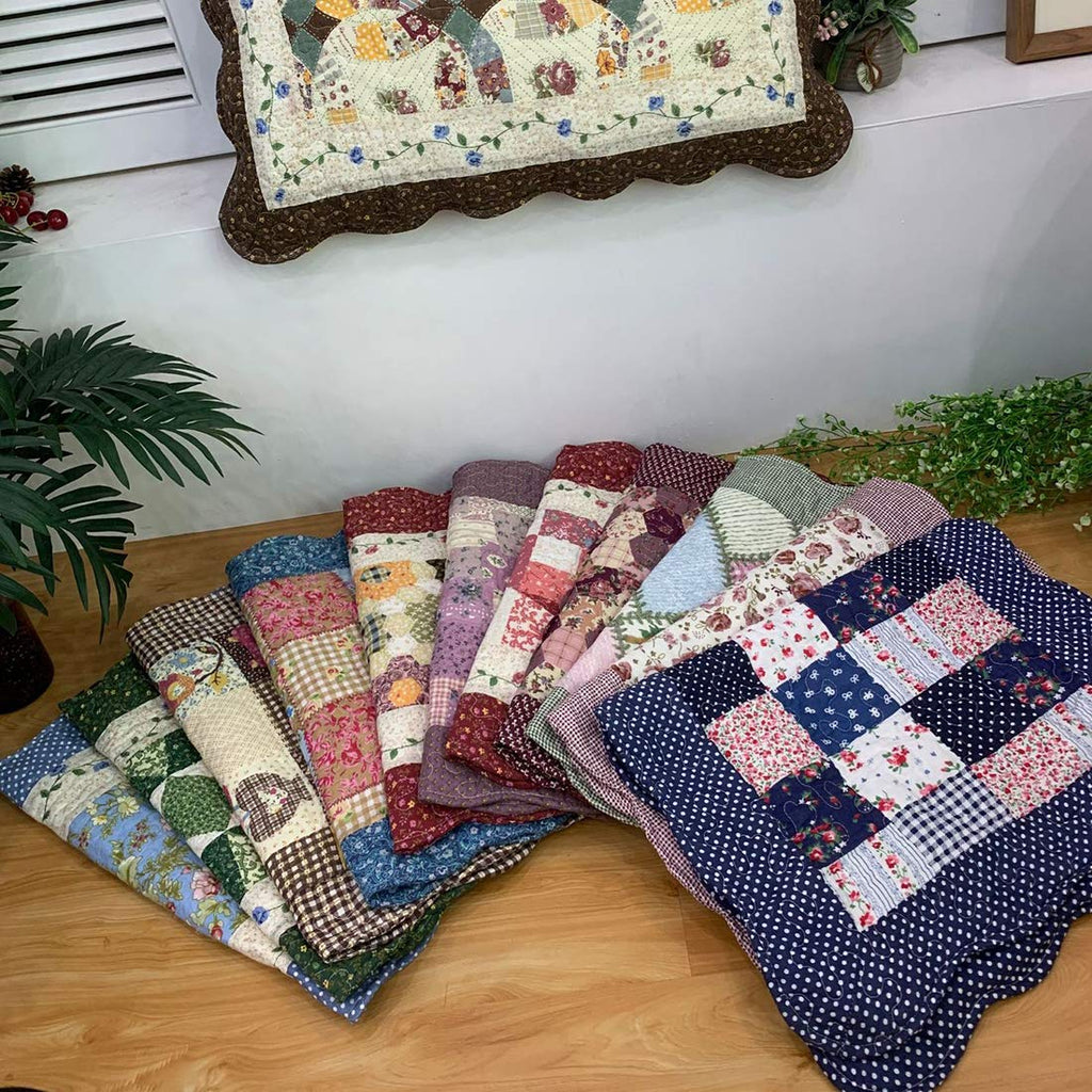 2-Piece Boho Cotton Quilted Bed Pillow Shams Floral Printed Patchwork Pillow Shams Set, Standard Size (304, 20"x28")