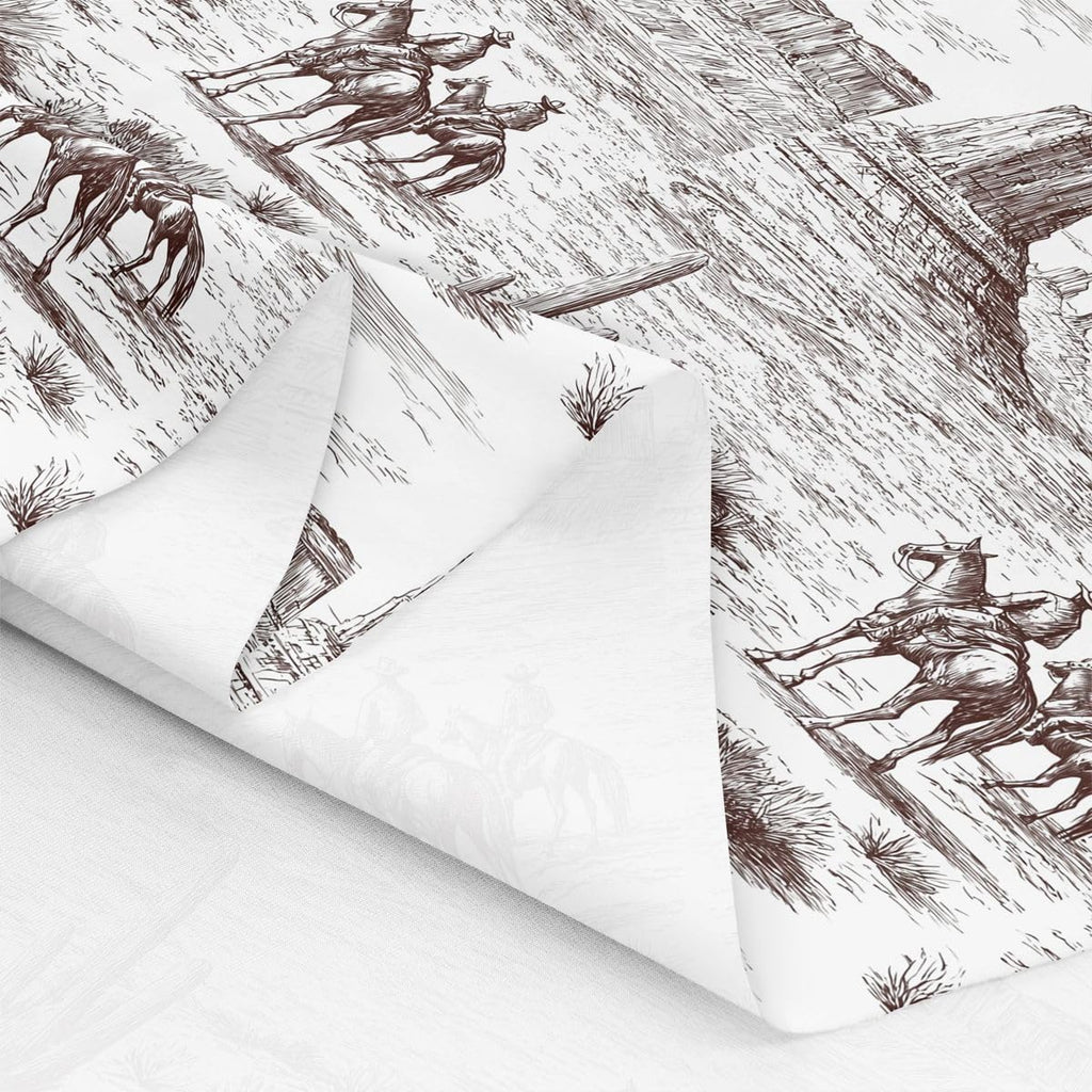 Cowboy Fabric By The Yard, Western Upholstery Fabric, Wild West American Desert Rustic Hand Drawn Illustration