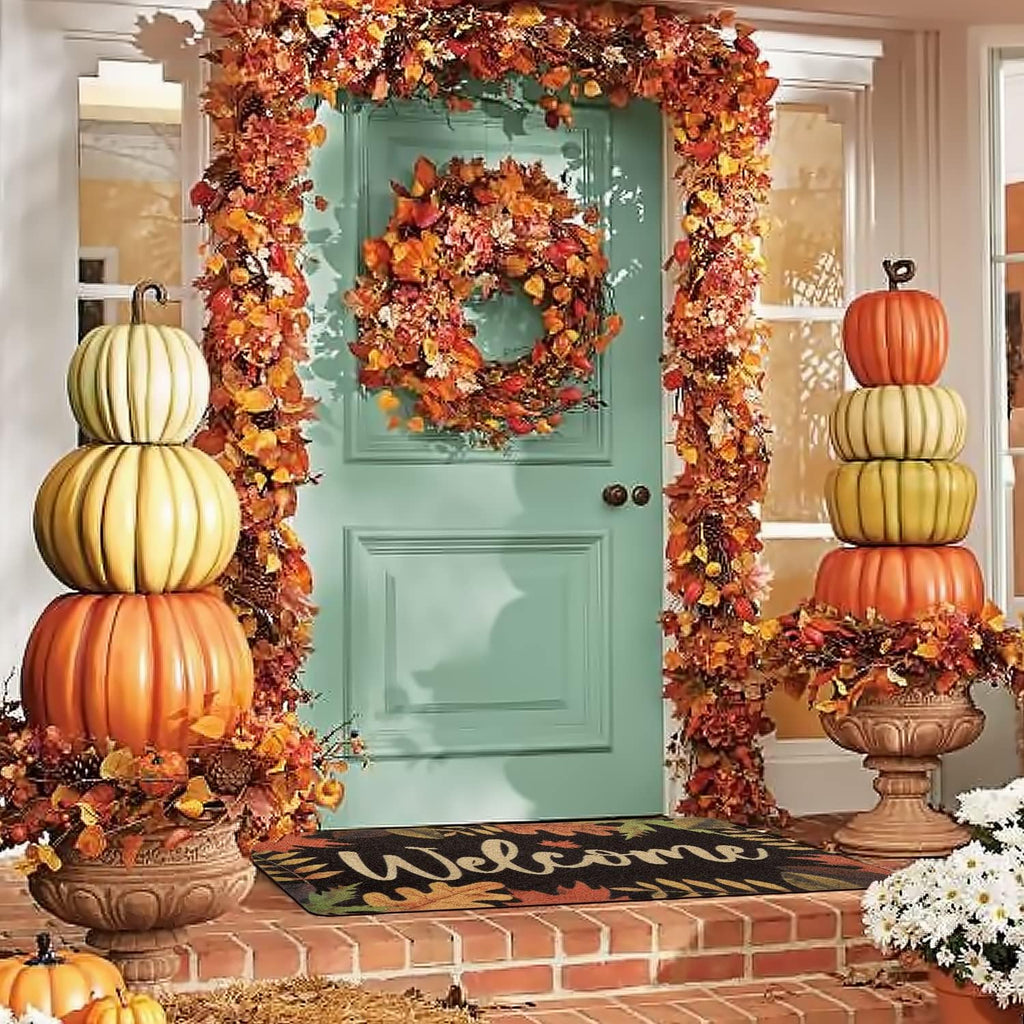 Fall Welcome Doormat, 17 x 30 Inch Autumn Leaves Outdoor Mats