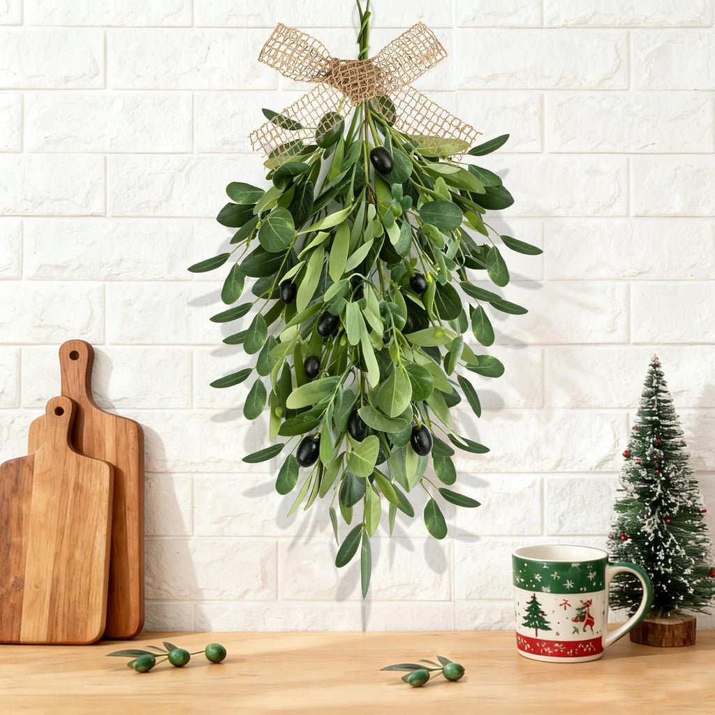 22" Spring Wreaths for Front Door Olive Teardrop Swag Summer Wreathswith Olive Leaf Fruit, Home Decoration - Set of 2