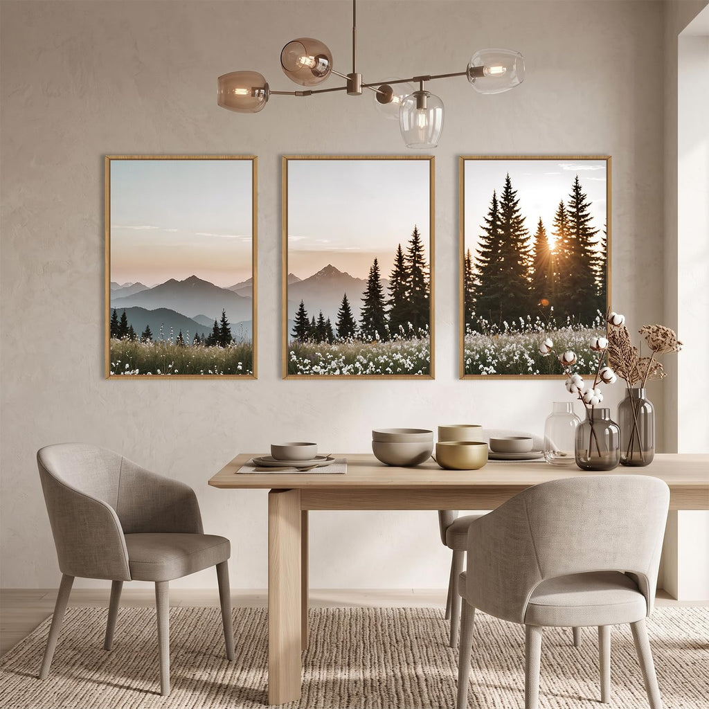 Forest Sunlight Landscape Framed Canvas Wall Art Set-24"x36"x3