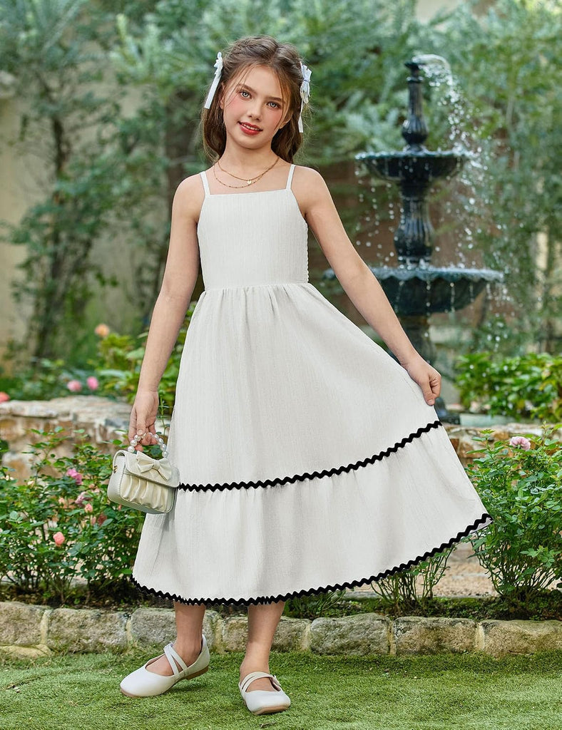 Girls Spaghetti Strap Dress Tiered Cami Maxi Sundress with Pockets