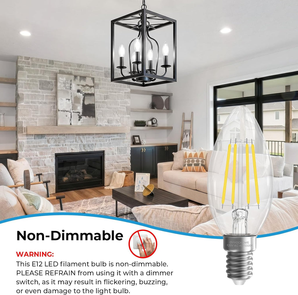 E12 Candelabra Bulb, 5000K Daylight LED Chandelier Light Bulbs