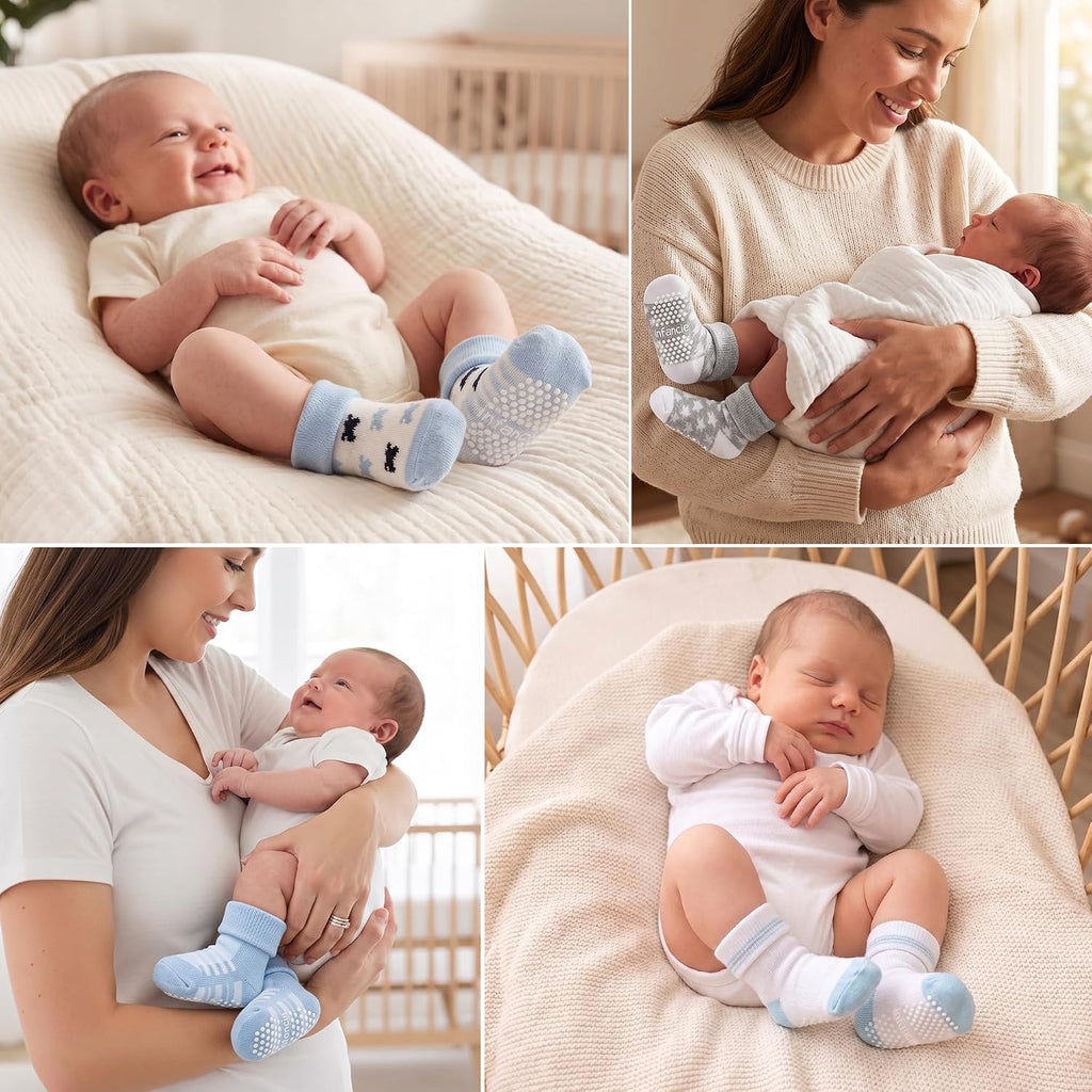 Organic Cotton Blend 12 Pairs infant sock with Grip Boy Non Slip