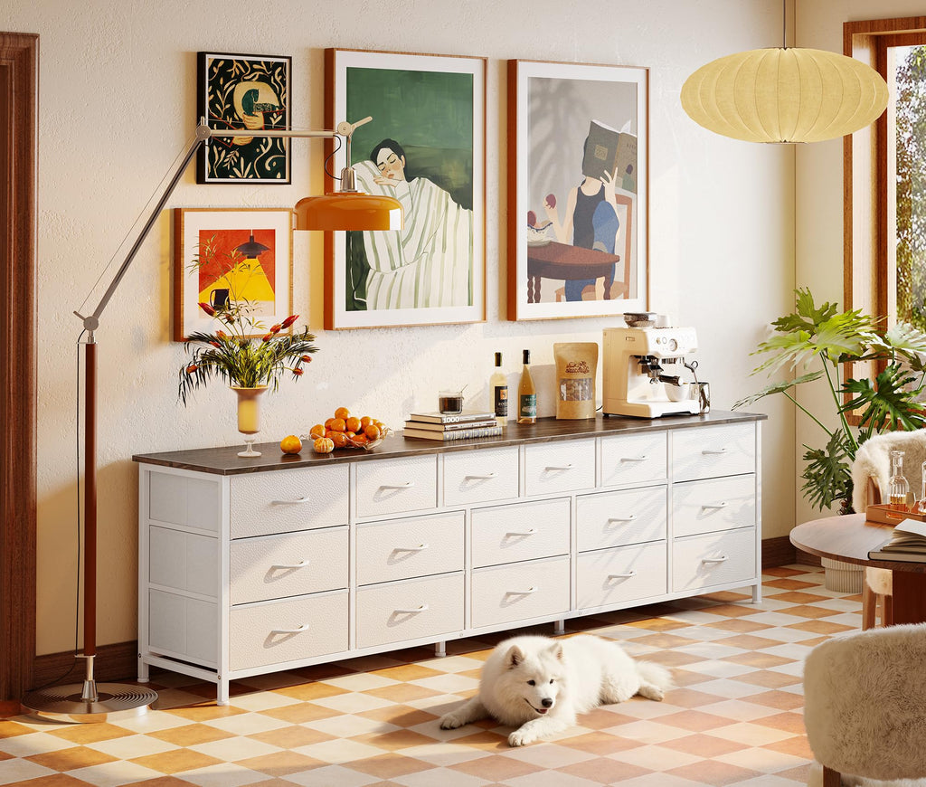 77.6" Long Dresser, 16 Drawer Fabric Dresser for Closet, Wide Chest of Drawers with Storage, TV Stand for 65, 75, 85