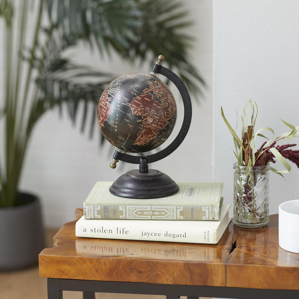 Mango Wood Globe, 6" x 5" x 9", Black