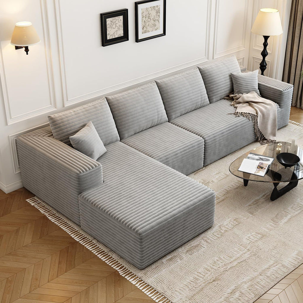 135.4" Cloud Modular Sectional Sofa Couch with L-Shape Chaise, Modern Minimalist Upholstered Couches Bedroom, Deep Seat