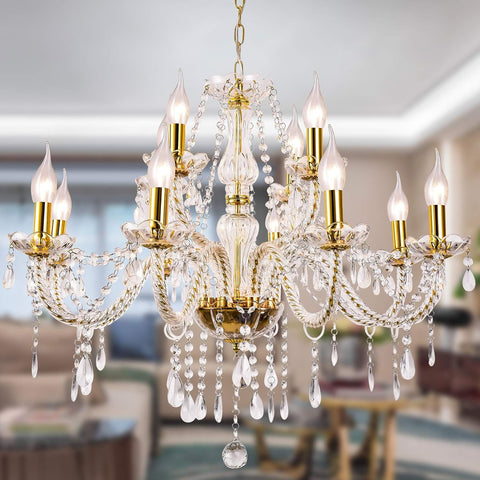 K9 Crystal Candle Chandeliers Lighting 12 Lights Pendant Ceiling Fixture Lamp for Dining Living Room Bedroom Hallway Entry Elegant Decoration (12 Bulbs) A110-B091C53PVP