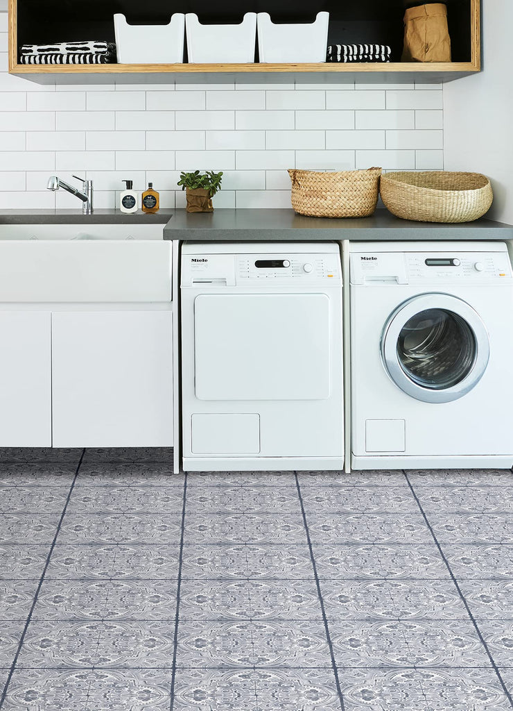 Hastings Peel and Stick Floor Tiles, Blue, Medallion Vinyl Floor Tiles, Water Resistant, 12 in x 12 in, Pack of 10