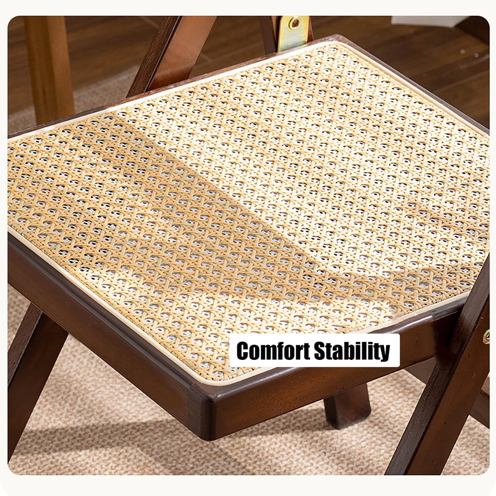 Wooden Rattan Folding Chairs Portable Save Space Kitchen Dining Chair for Balcony Living Room, with Mesh Elastic Seat