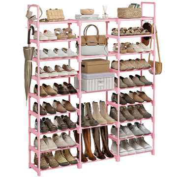 9 Tier 3-Column Shoe Rack, 50-55 Pairs Stackable Pink