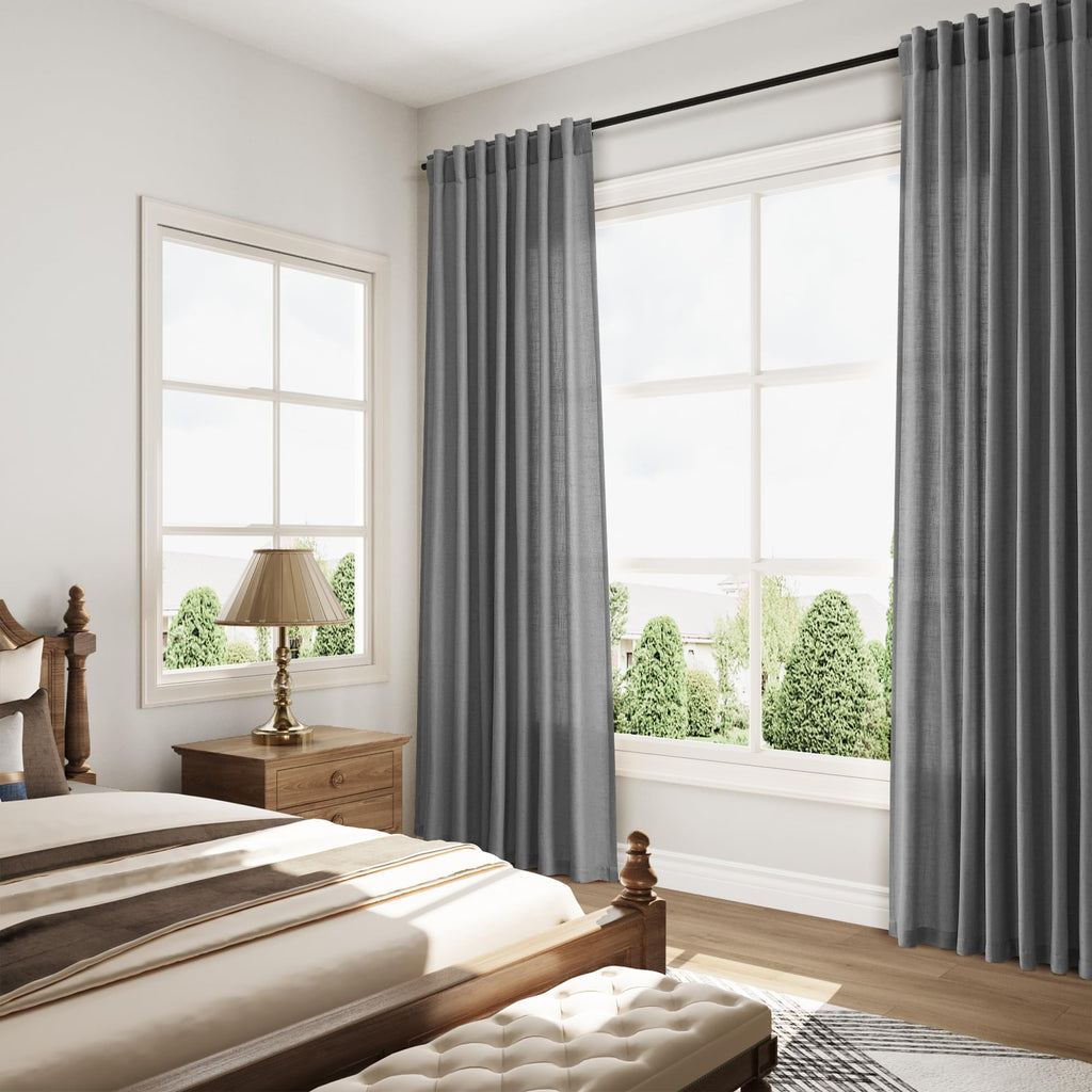 Blazer Grey Linen Curtains 72 Inch Long Bedroom Lightweight Door Drapes 2 Panels Set, Semi Sheer Light Filtering Back