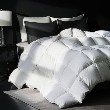 Goose Feather Down Fiber Comforter Queen, 100% Cotton Ultra Soft Fluffy Duvet Insert Queen