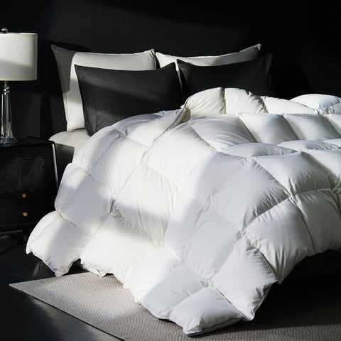 Goose Feather Down Fiber Comforter King, 100% Cotton Cover Ultra Soft Fluffy Duvet Insert King