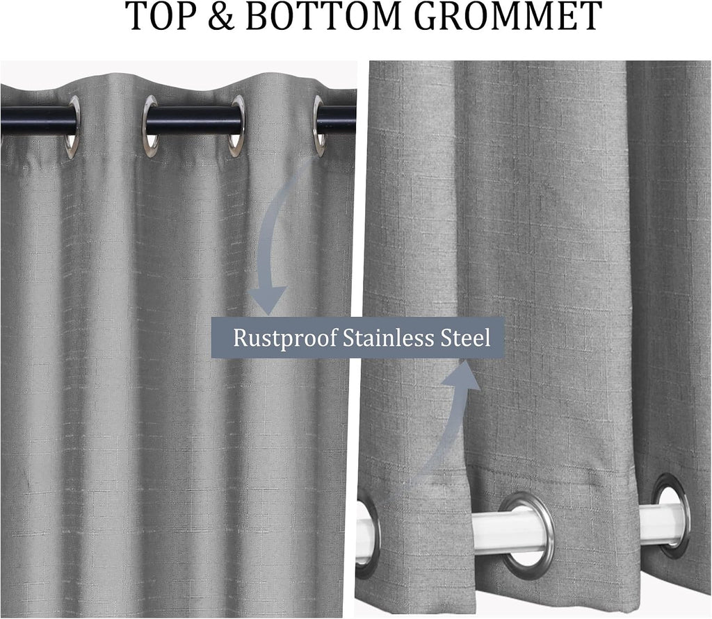 52" W x 108" L Waterproof Indoor Outdoor Curtains Windproof Burlap Linen Look Outdoor Curtains Grommet at Top and