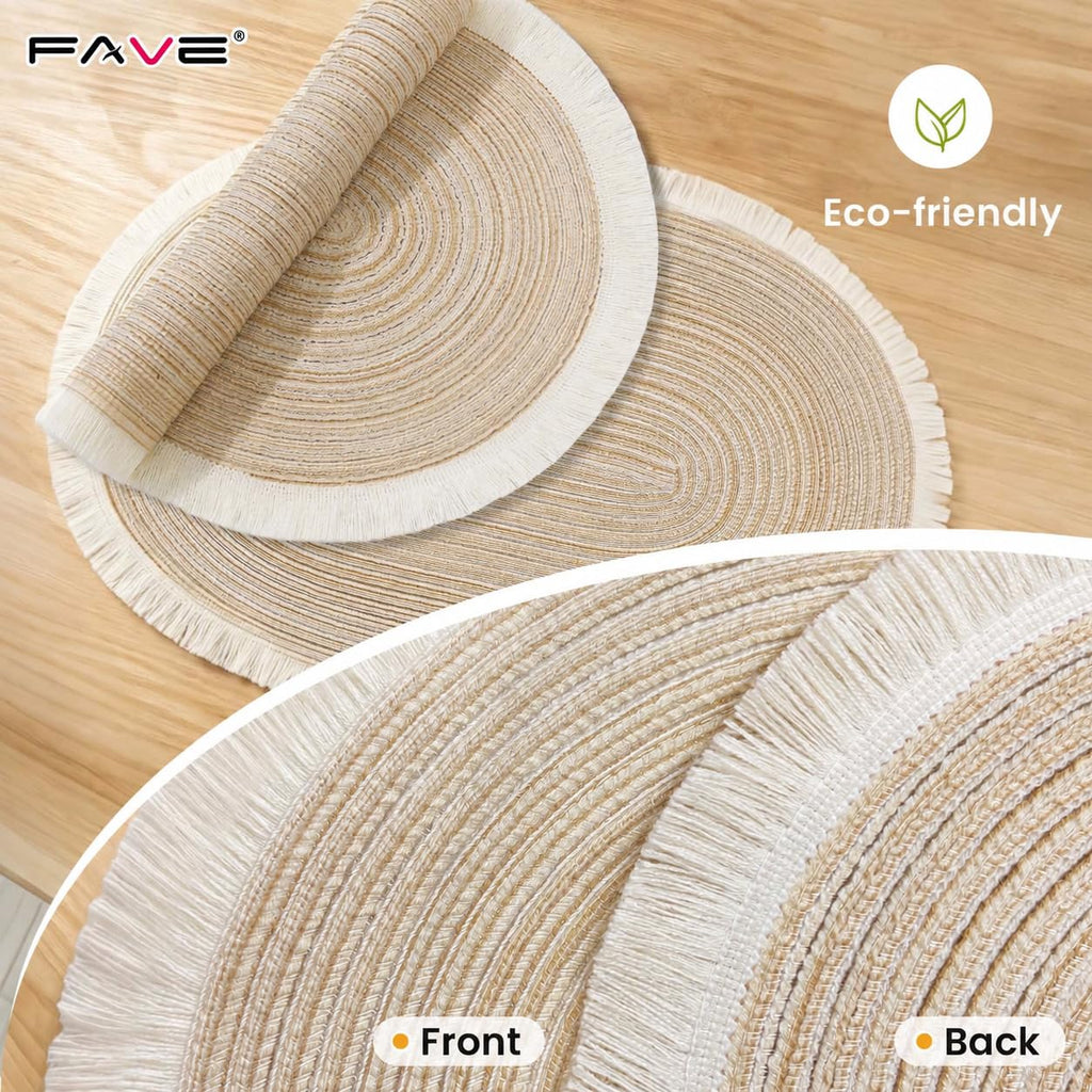 Boho Oval Woven Placemats Set of 6, Washable Table Mats with Tassels