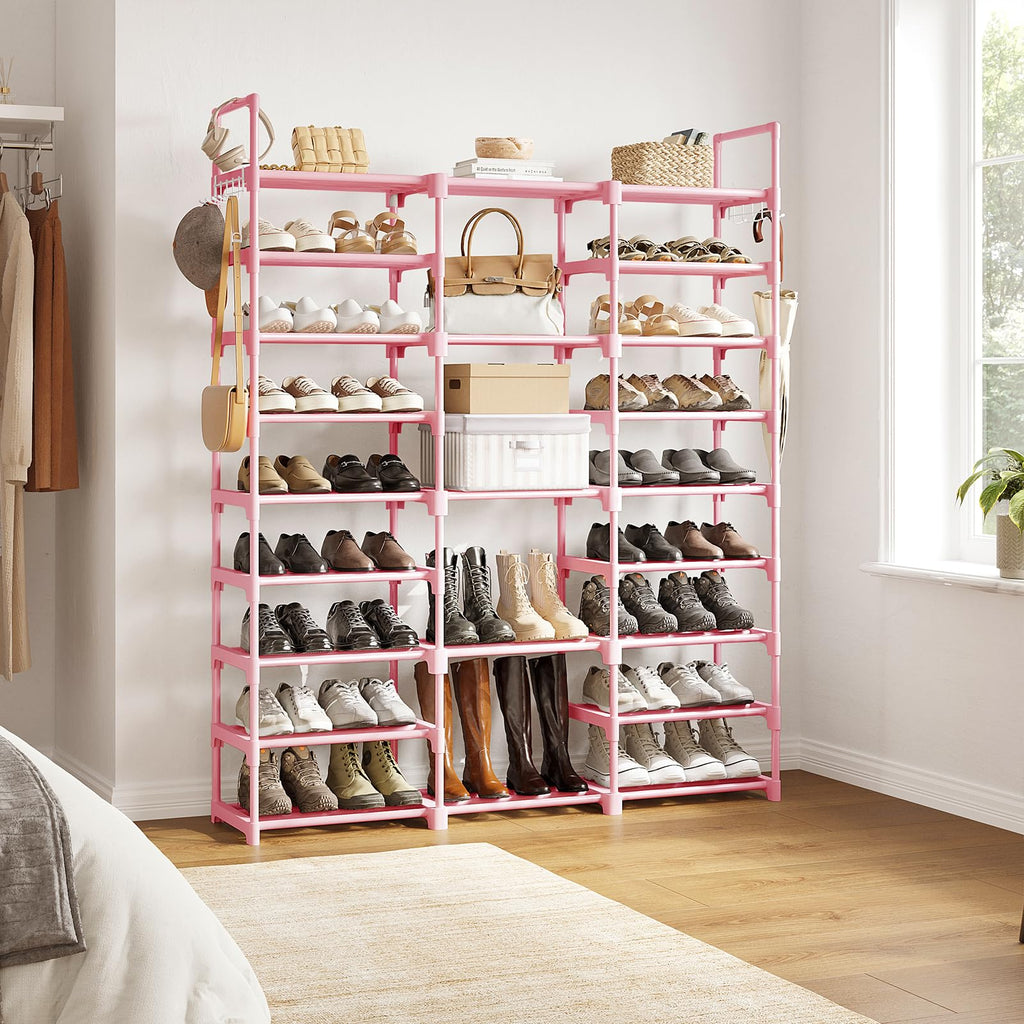 9 Tier 3-Column Shoe Rack, 50-55 Pairs Stackable Pink
