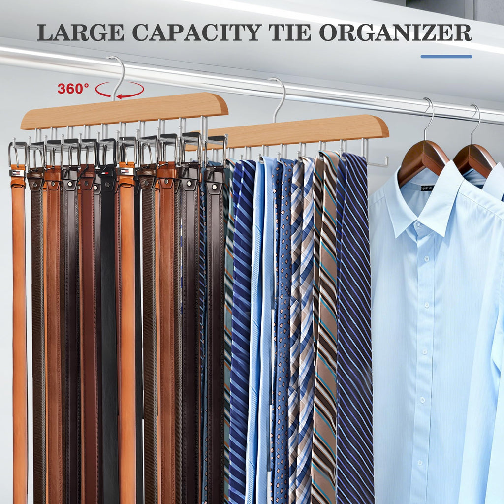 Tie Rack Hanger for Closet, 2 Blet Organizer for Men with 20 Foldable Hooks