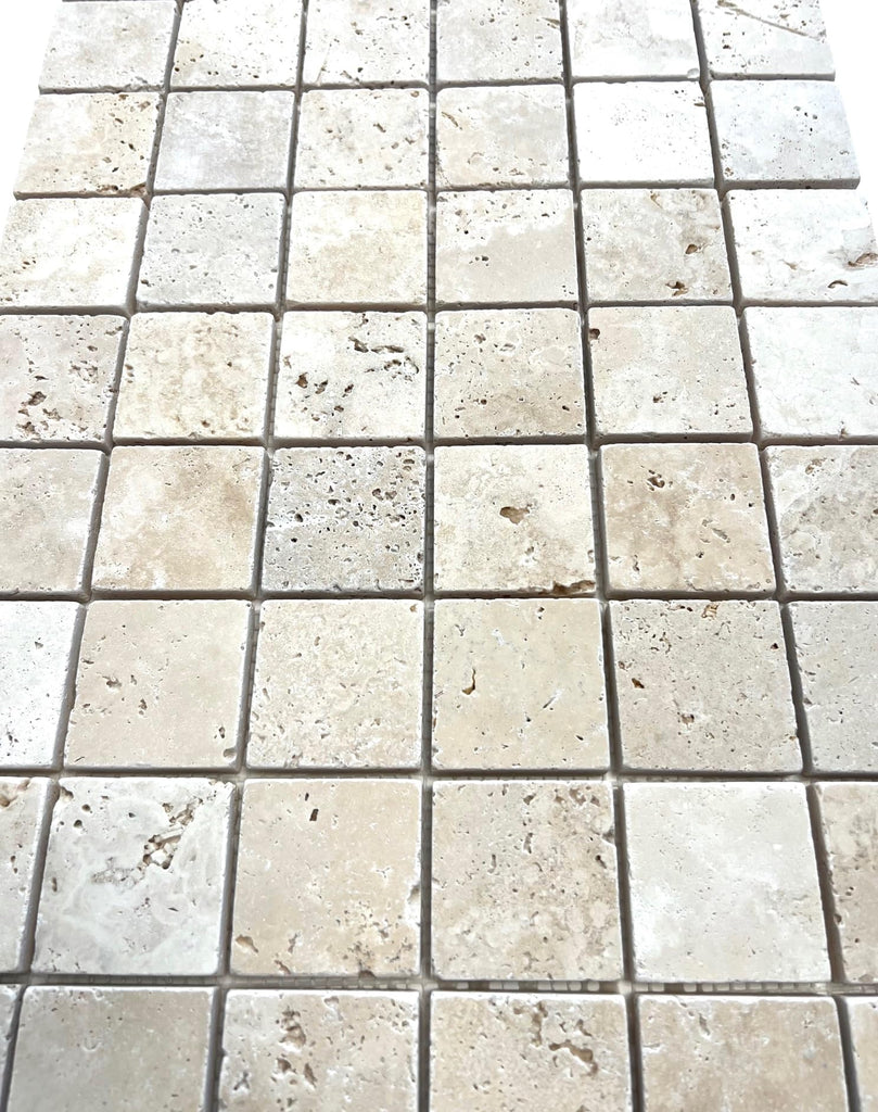 2x2 Light Ivory Tumbled Travertine Mosaic Tile Backsplash Wall Floor