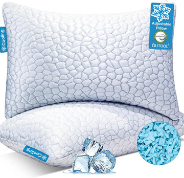 Cooling Memory Foam Pillows King Set of 2, Adjustable Shredded Memory Foam,Bed Pillows for Sleeping with Breathable
