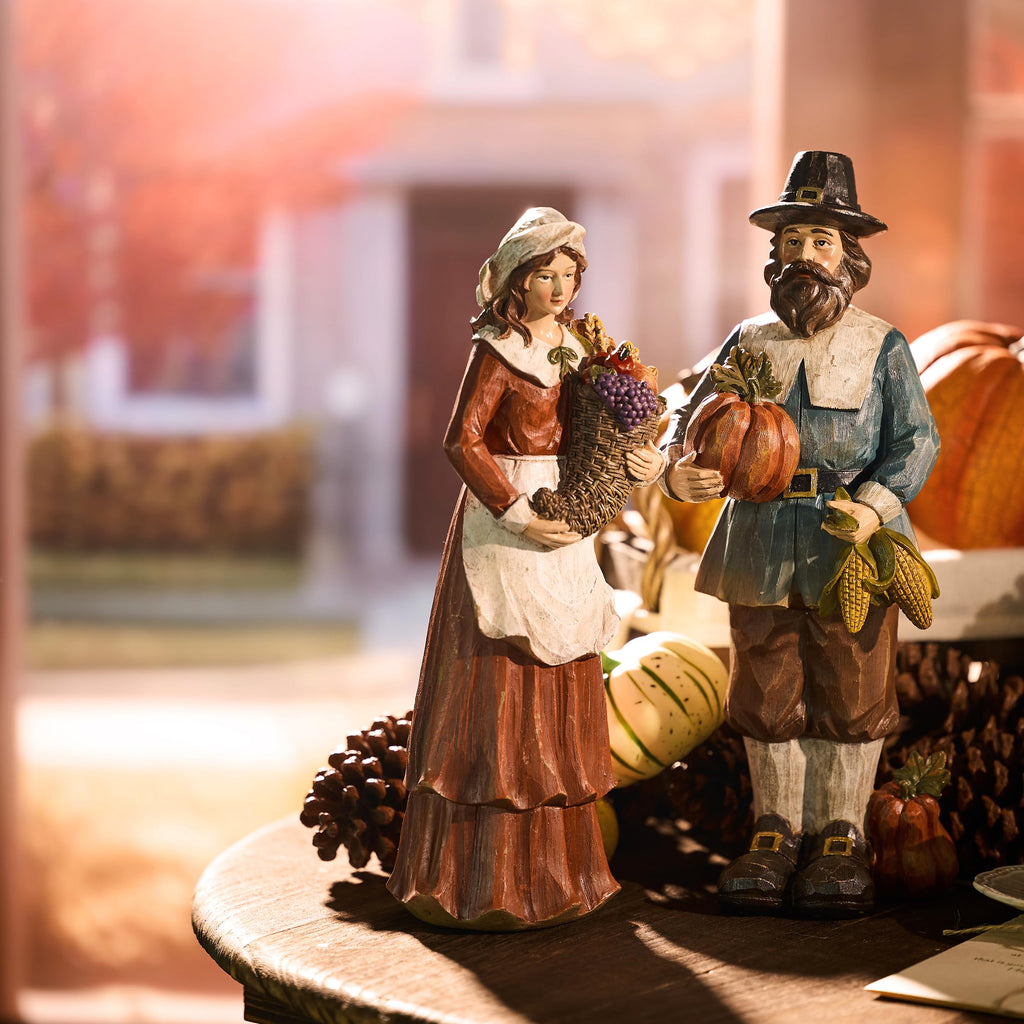 Fall Decorations, 2 Pcs Couple Fall Decor for Table Indoor Outdoor, Resin Thanksgiving Decorations Garden Pumpkins