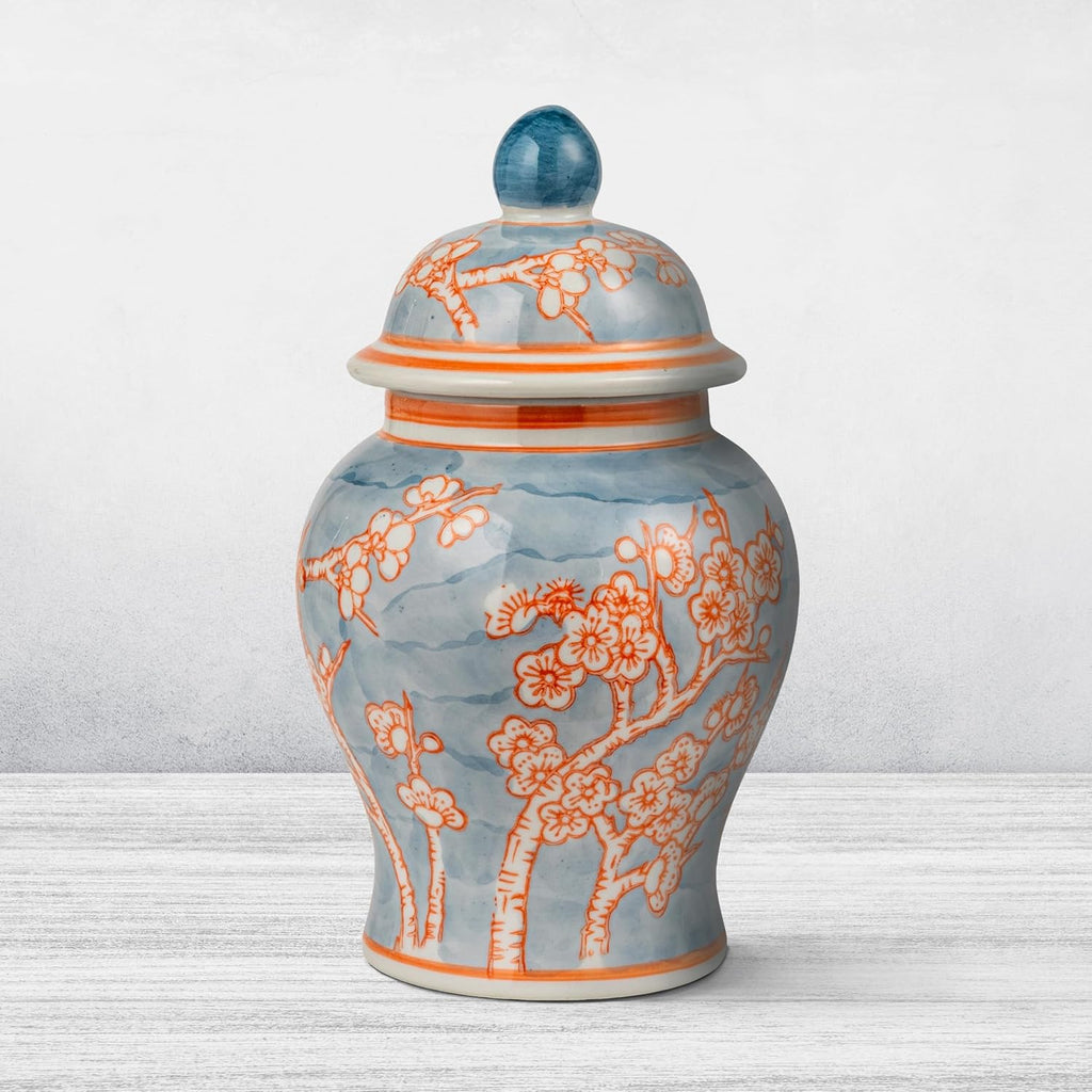 Decorative Ceramic Ginger Jar with Domed Lid, Light Blue