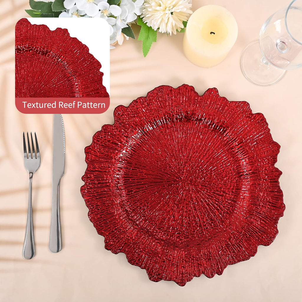 50 Pcs Red Charger Plates Bulk, 13" Reef Plate Chargers