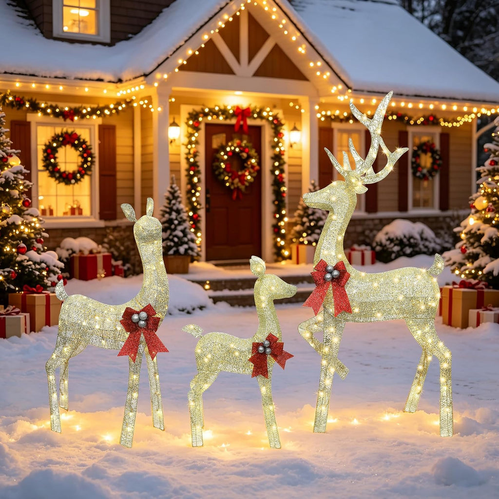 Outdoor Reindeer Christmas Decorations Yard Lighted Deer Set of 3