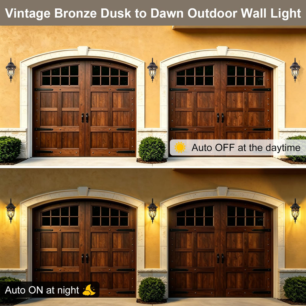 Large Dusk to Dawn Outdoor Wall Light for Garage, 23 Inch Bronze Exterior Wall Lantern Sconce for Porch, Waterproof