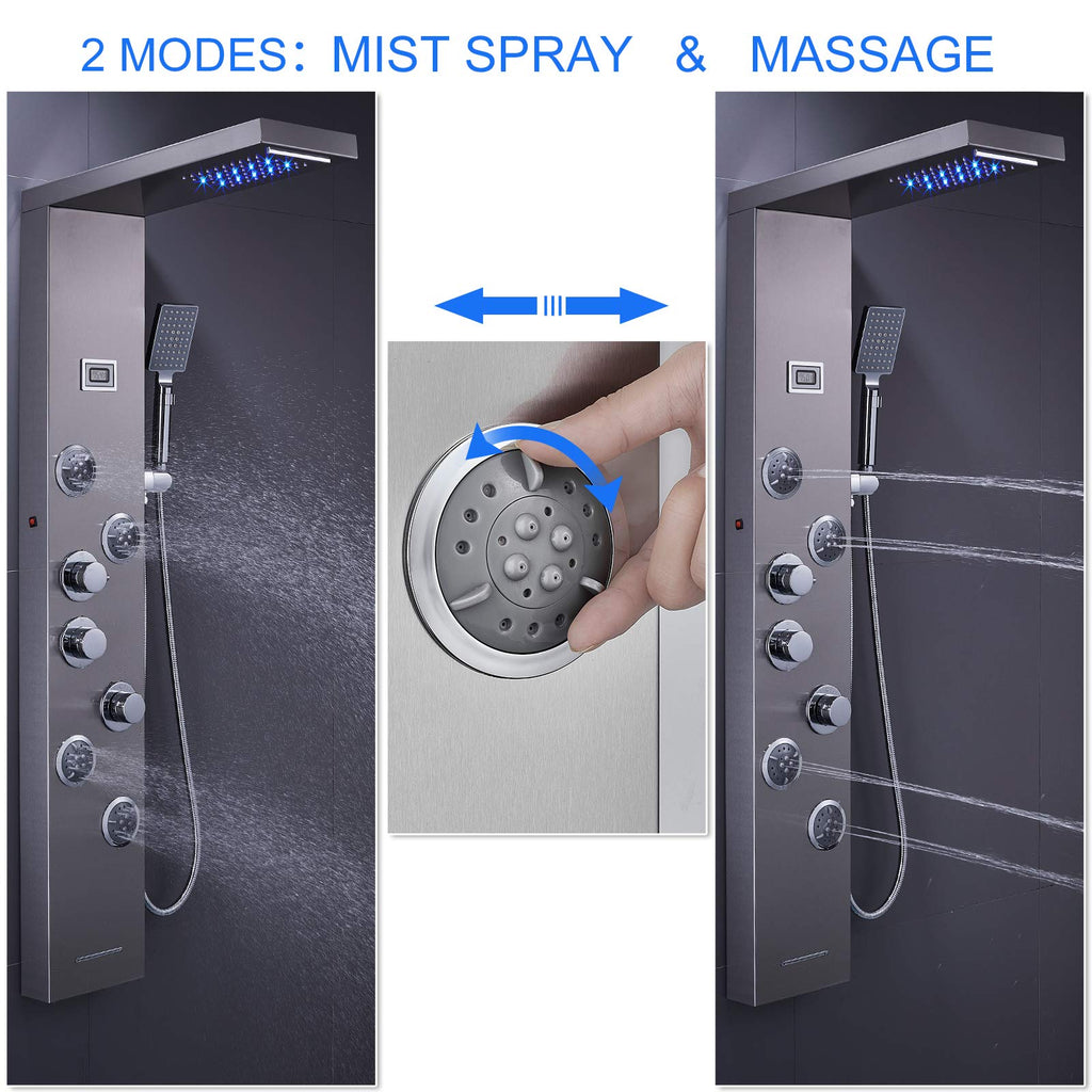 5-in-1 LED Shower Panel Tower System Stainless Steel Brushed Nickel
