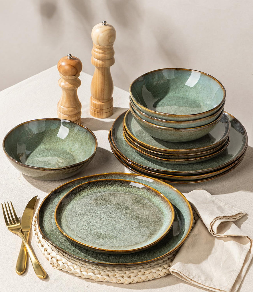 Stoneware Dinnerware Sets for 6, 18 Piece Rustic Plates and Bowls Set