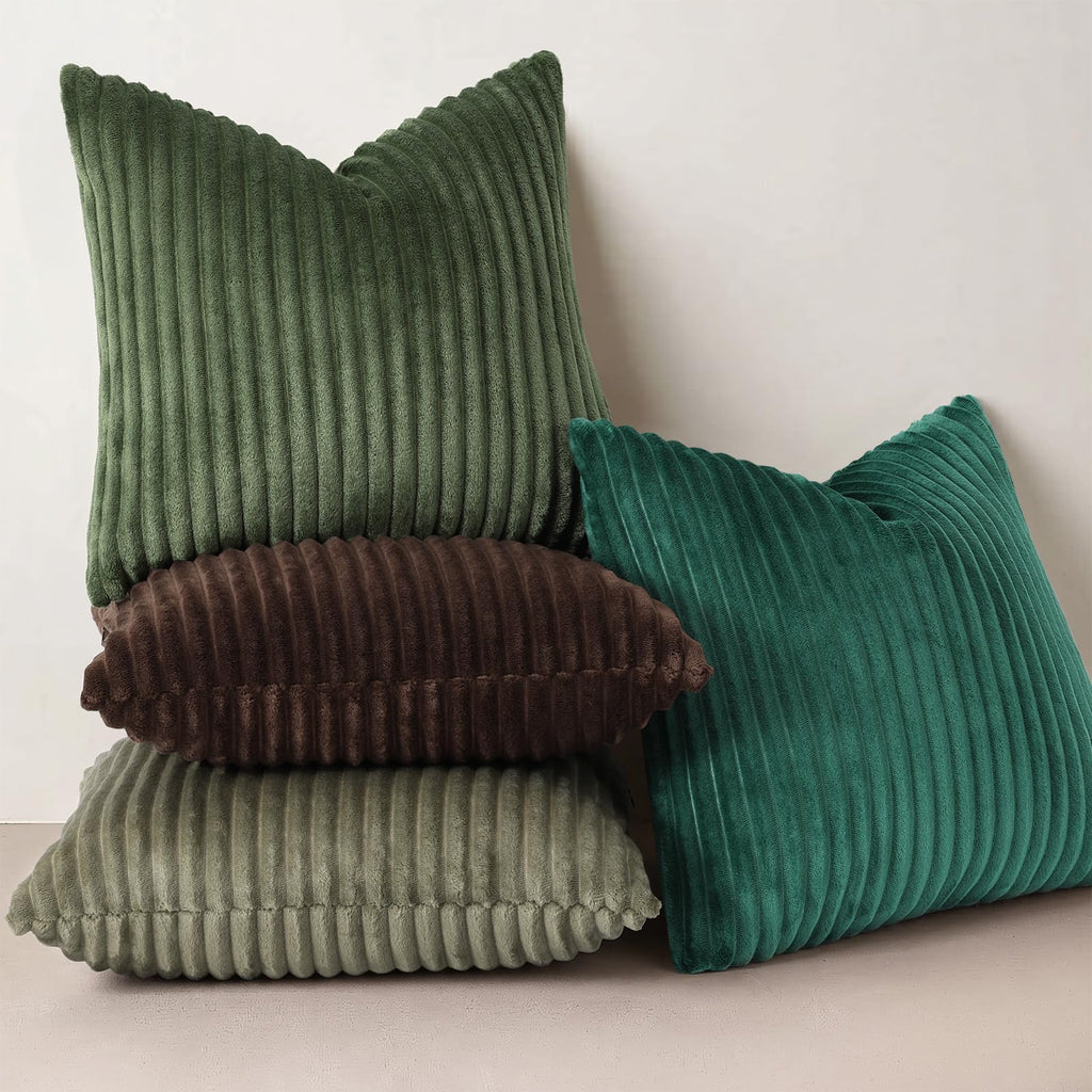 Fall Soft Olive Green Flannel Throw Pillow Covers 20X20 Set of 2