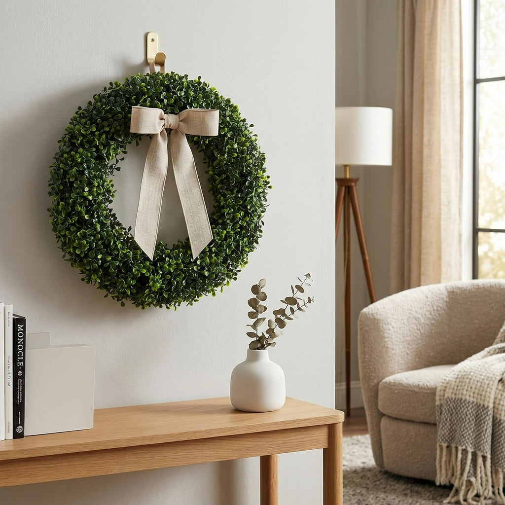 Round Boxwood Wreath for Front Door, Green, 19.5" x 2.5"