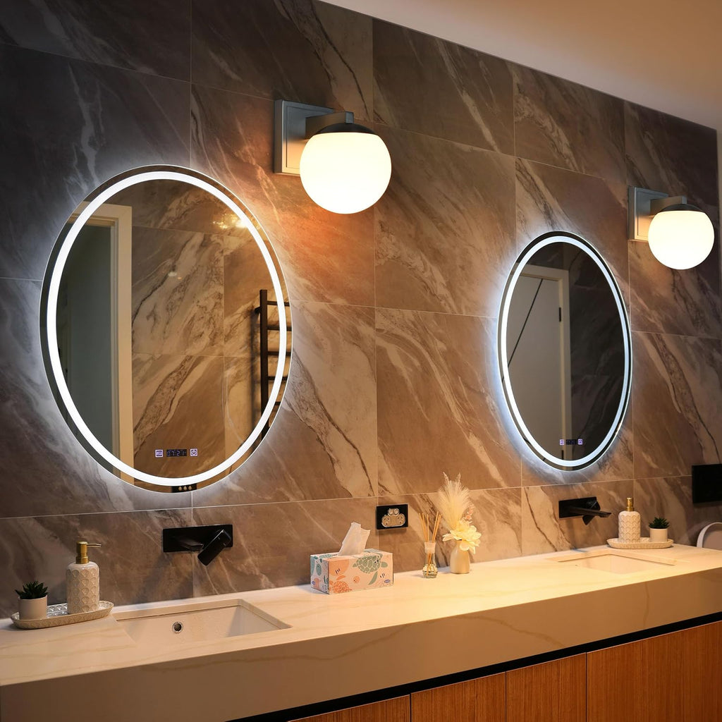 Brshed Nickel Wall Sconce Light, Modern Sconces Wall Lighting, 1 Light Globe Bathroom Vanity Lighting with Opal Glass
