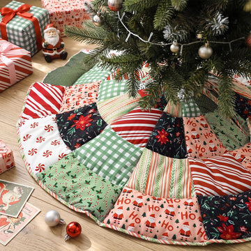 48" Quilted Christmas Tree Skirt Colorful Patchwork Vintage